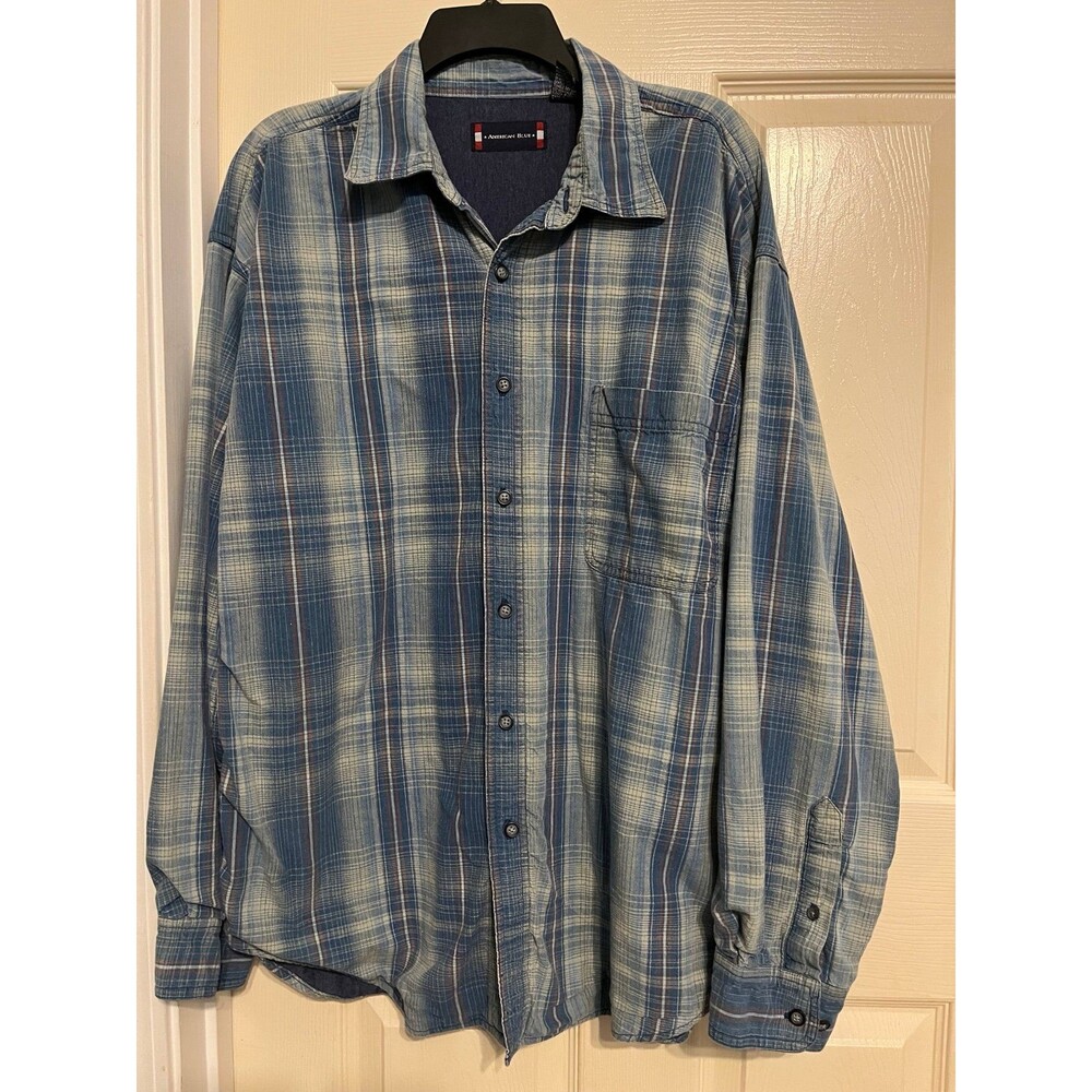 American Blue Knit Lined Flannel Shirt Jacket Mens Large Plaid Shacket